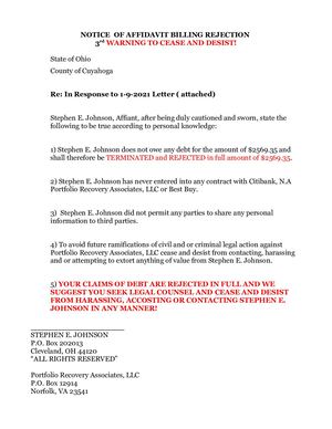 Portfolio Recovery Associates Affidavit Bill