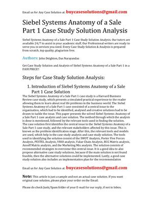 Siebel Systems Anatomy Of A Sale Part 1 Case Study Solution Analysis