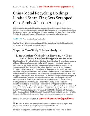 China Metal Recycling Holdings Limited Scrap King Gets Scrapped Case Study Solution Analysis