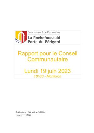 Rapport du Conseil du 19/06/23 complet avec les délibérations