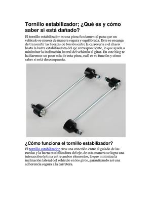 Tornillo Estabilizador; ¿Qué Es Y Cómo Saber Si Está Dañado