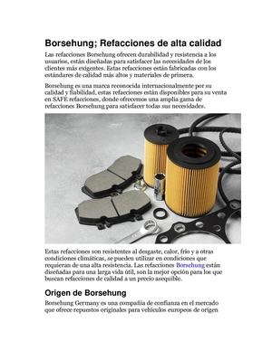 Borsehung; Refacciones De Alta Calidad