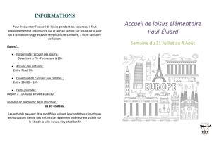 Planning des activités Paul Eluard - août 2023