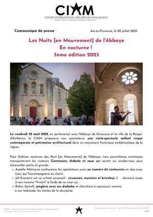 Communiqué de presse -  Nuits [en mouvement] -25 Août 2023