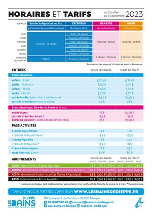Les Bains Horaires Tarifs Aout 2023