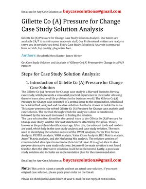 Gillette Co (A) Pressure For Change Case Study Solution Analysis
