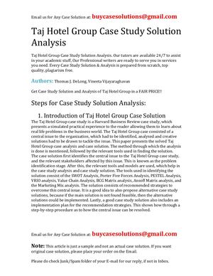 Taj Hotel Group Case Study Solution Analysis
