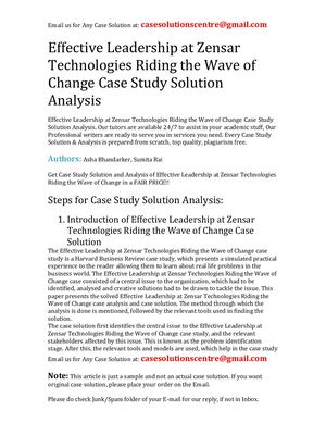 Effective Leadership At Zensar Technologies Riding The Wave Of Change Case Study Solution Analysis