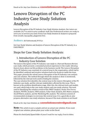 Lenovo Disruption Of The PC Industry Case Study Solution Analysis