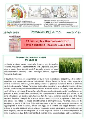 Avvisi Parrocchiali Dal 23 Al 30 Luglio 2023 -  16ª Domenica Ordinario 2023