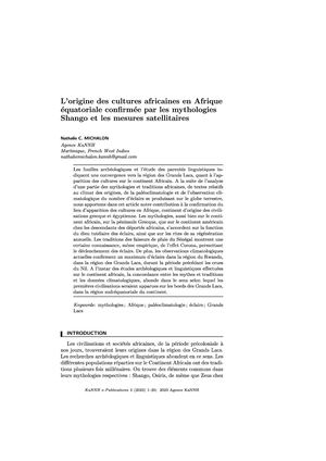 L’origine des cultures africaines en Afrique équatoriale confirmée par les mythologies Shango et les mesures satellitaires (Extrait)
