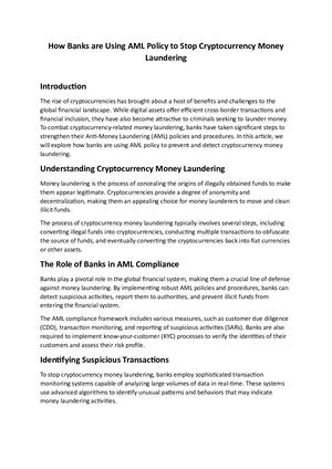 How Banks Are Using Aml Policy To Stop Cryptocurrency Money Laundering
