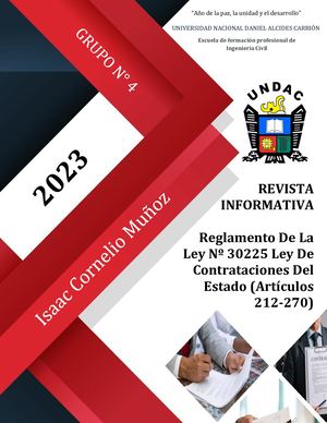 Revista Informativa REGLAMENTO DE LA LEY Nº 30225 LEY DE CONTRATACIONES DEL ESTADO (Artículos 212-274) - Grupo 4