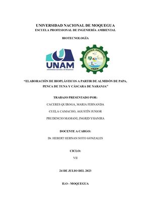 Elaboración De Bioplásticos A Partir De Almidón De Papa, Penca De Tuna Y Cáscara De Naranja 1