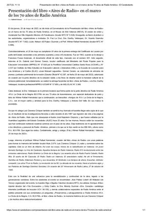 Presentación del libro «Aires De Radio» en el marco de los 70 años de Radio América «La Onda de la Alegría» 90.9 FM (heredad cultural de Radio América 890 AM) - Diario: El Carabobeño