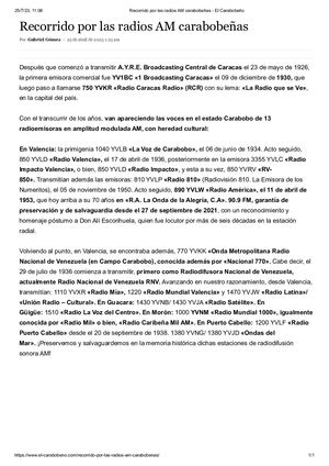 Recorrido por las radios AM carabobeñas - Diario: El Carabobeño