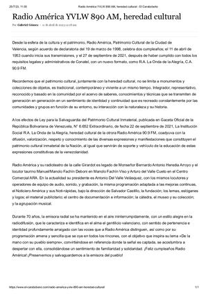 Radio América YVLW 890 AM, heredad cultural - Diario: El Carabobeño