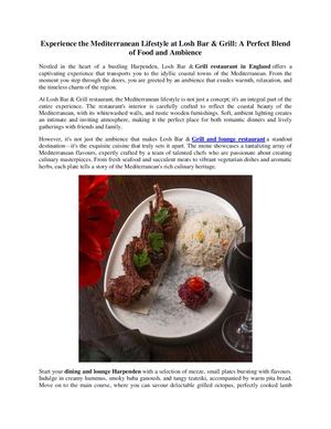 Experience The Mediterranean Lifestyle At Losh Bar Grill A Perfect Blend Of Food And Ambience
