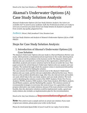 Akamai's Underwater Options (A) Case Study Solution Analysis