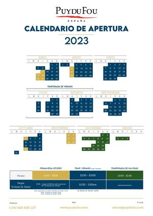 PUY DU FOU ESPAÑA Calendario Horarios 2023