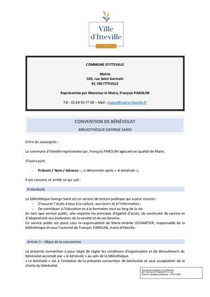 DEL 2023 31 - Annexe 1   Convention De Bénévolat - Bibliothèque 2023