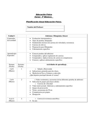 Planificación 3º Básico Ed Fisica
