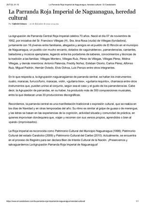 La Parranda Roja Imperial de Naguanagua, heredad cultural. Diario: El Carabobeño