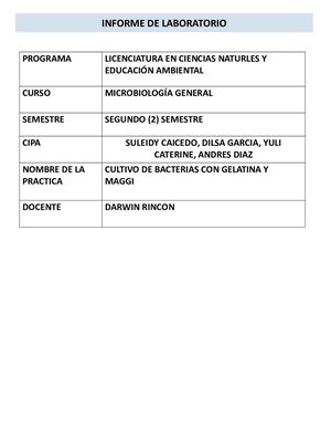 Informe De Laboratorio Microbiologia