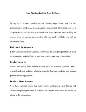 Essay Writing Guideline From BigEssays. Suitable for Students from USA, UK, Canada, Australia