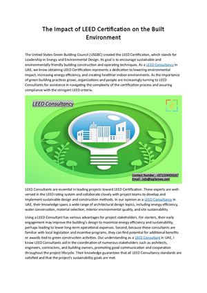 The Impact Of Leed Certification On The Built Environment