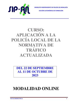 GUIA DIDÁCTICA APLICACIÓN A LA POLICÍA LOCAL DE LA NORMATIVA DE TRÁFICO ACTUALIZADA