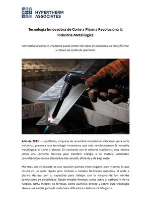 Tecnología Innovadora de Corte a Plasma Revoluciona la Industria Metalúrgica