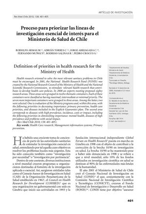 Proceso para priorizar las líneas de investigación esencial de interés para el Ministerio de Salud de Chile