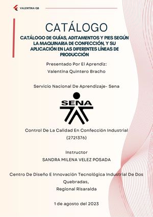 Catálogo de guías, aditamentos y pies según la maquinaria de confección, y su aplicación en las diferentes líneas de producción