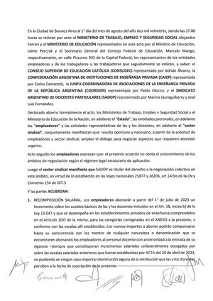 Acuerdo Paritario Educación Pública de Gestión Privada 01/08/2023