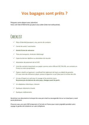Check list avant départ 2023 2024