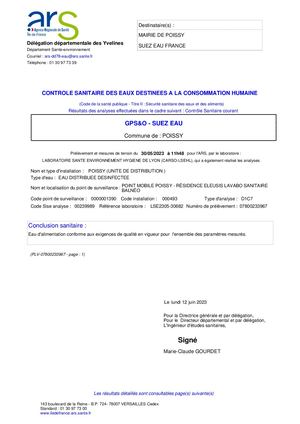 Analyses d'eau - 30/05/2023