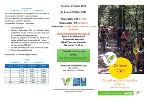 Programme Accueil de Loisirs Octobre 2023