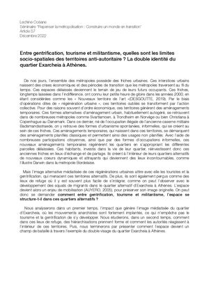 Entre gentrification, tourisme et militantisme, quelles sont les limites socio-spatiales des territoires anti-autoritaire ? La double identité du quartier Exarcheia à Athènes