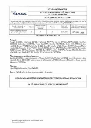 Règlement intérieur école municipale de natation