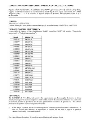 Termini&condizioni Hvr Candy Estendi La Garanzia E' Rapido