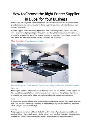 How To Choose The Right Printer Supplier In Dubai For Your Business