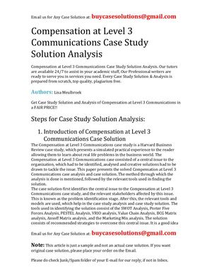 Compensation At Level 3 Communications Case Study Solution Analysis