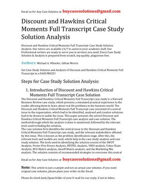 Discount And Hawkins Critical Moments Full Transcript Case Study Solution Analysis
