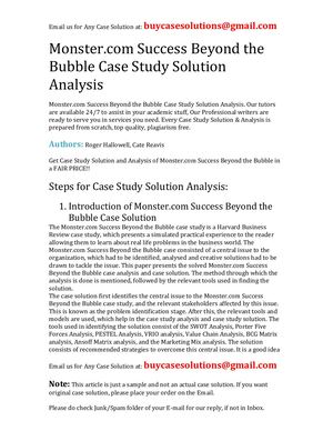 Monster Com Success Beyond The Bubble Case Study Solution Analysis