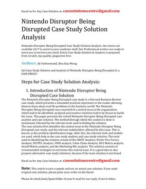 Nintendo Disruptor Being Disrupted Case Study Solution Analysis