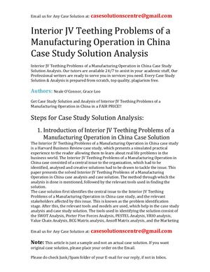 Interior JV Teething Problems Of A Manufacturing Operation In China Case Study Solution Analysis