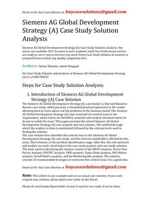Siemens AG Global Development Strategy (A) Case Study Solution Analysis