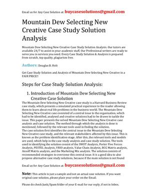 Mountain Dew Selecting New Creative Case Study Solution Analysis