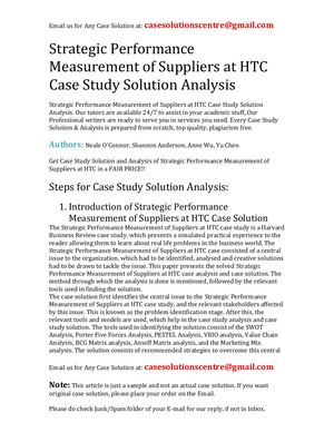 Strategic Performance Measurement Of Suppliers At HTC Case Study Solution Analysis